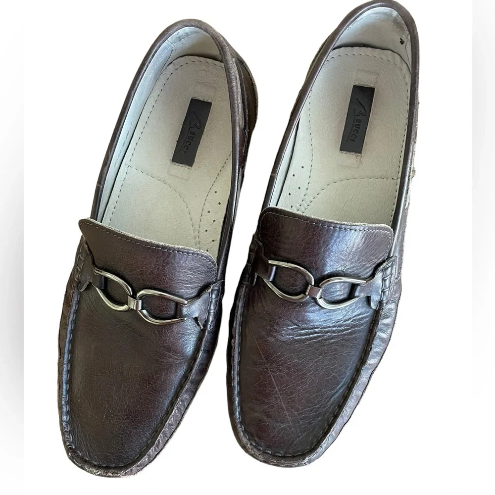 BUCCI HORSEBIT LOAFERS Size 9.5 Dark Brown with Silver Hardware